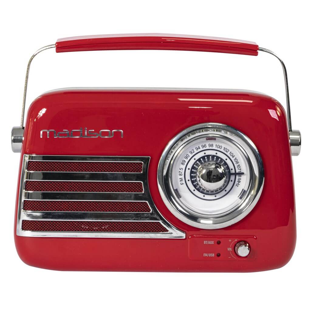 Radio Vintage Autonome avec Bluetooth USB & FM 30W Rouge