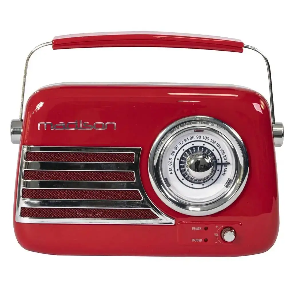 Radio Vintage Autonome avec Bluetooth USB &amp; FM 30W Rouge