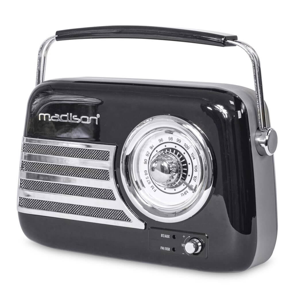 Radio Vintage Autonome avec Bluetooth USB & FM 30W Noir