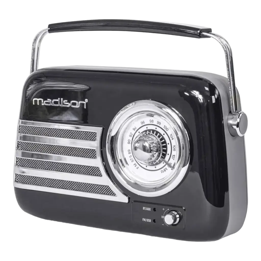 Radio Vintage Autonome avec Bluetooth USB & FM 30W Noir