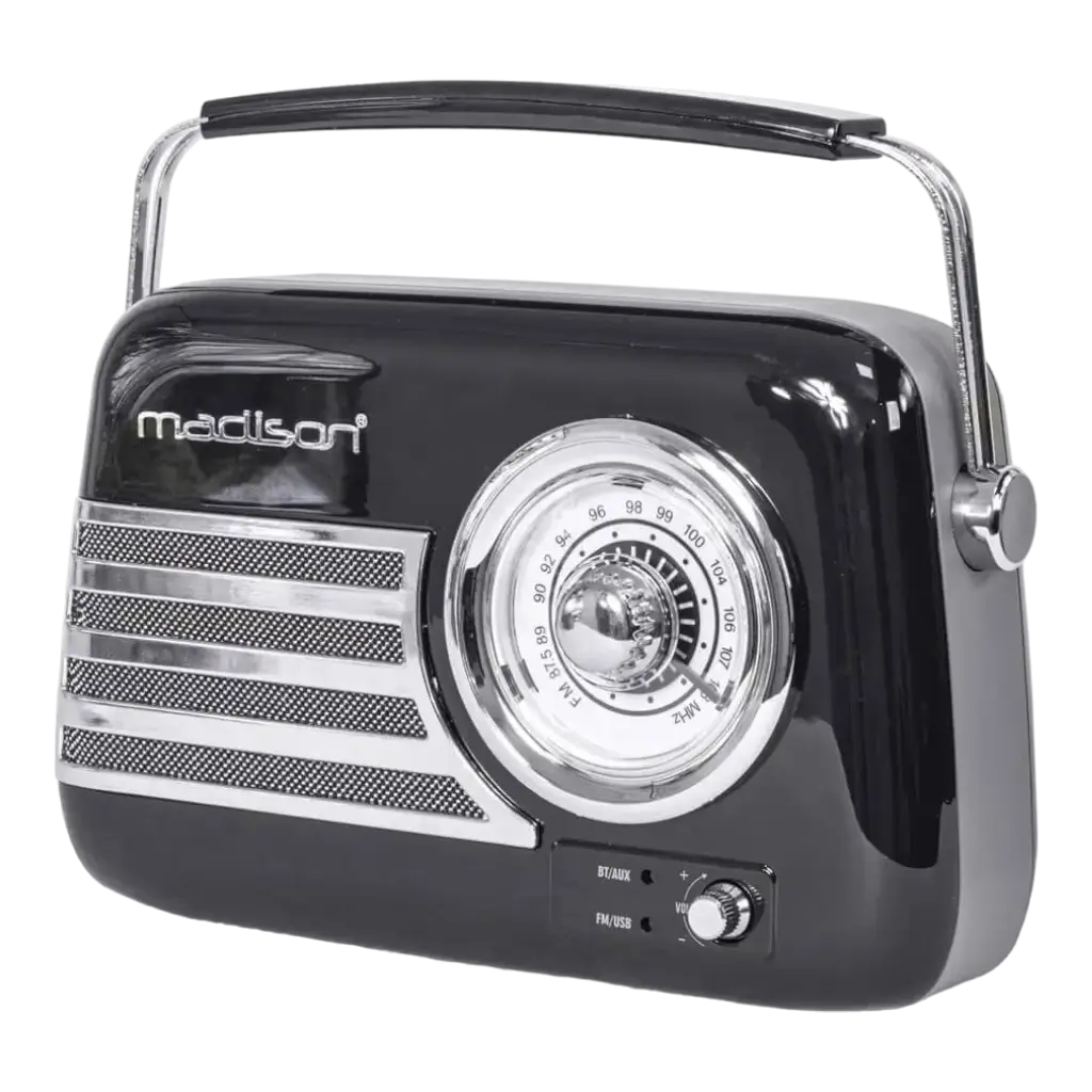 Radio Vintage Autonome avec Bluetooth USB &amp; FM 30W Noir