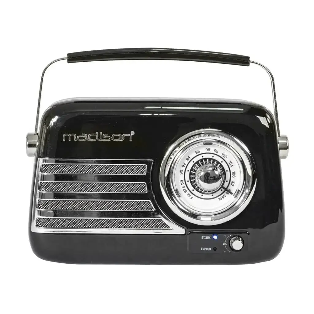 Radio Vintage Autonome avec Bluetooth USB & FM 30W Noir