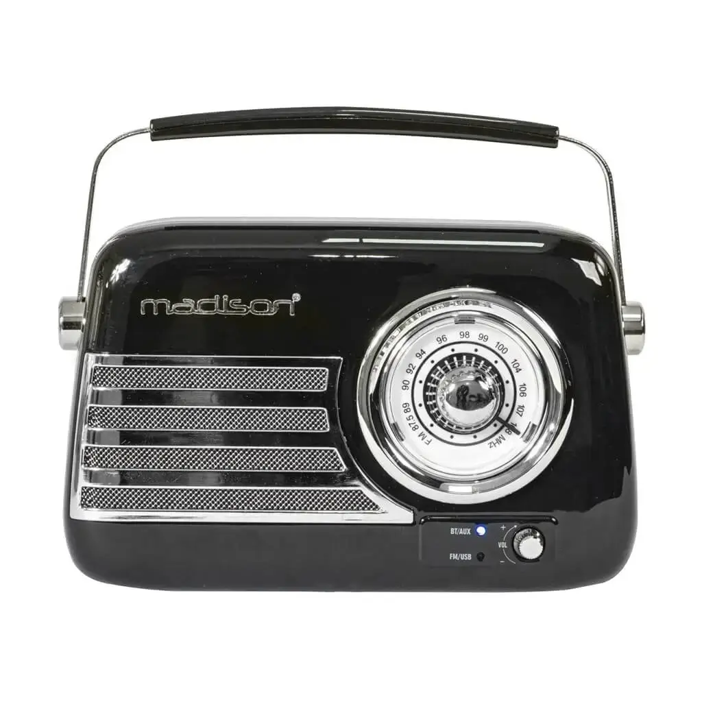 Radio Vintage Autonome avec Bluetooth USB &amp; FM 30W Noir