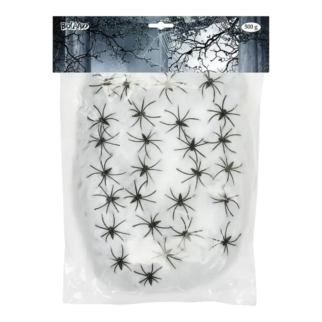 Toile d&#39;Araignée Blanche avec Araignées Décoration Halloween