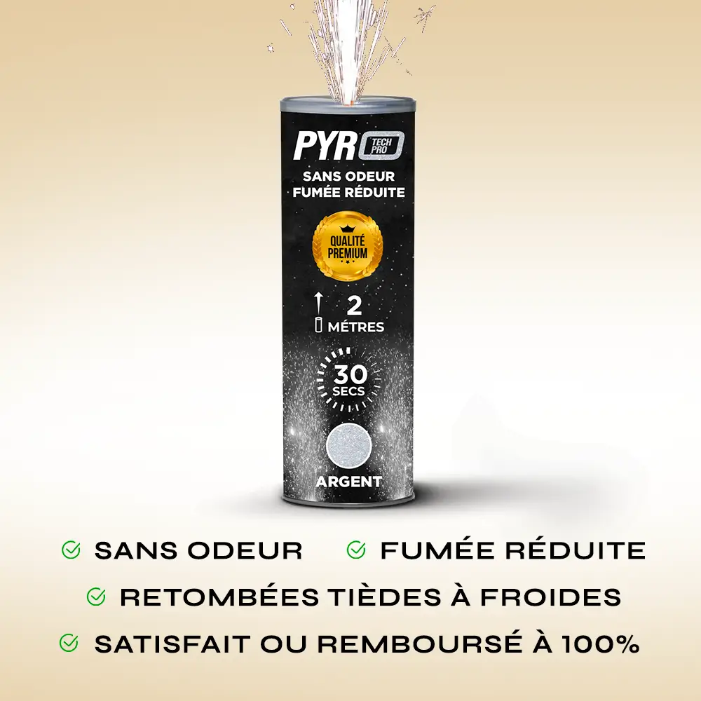 Jet de Scène Pyrotech Pro® – 2m / 30s – Argent – Qualité Supérieure