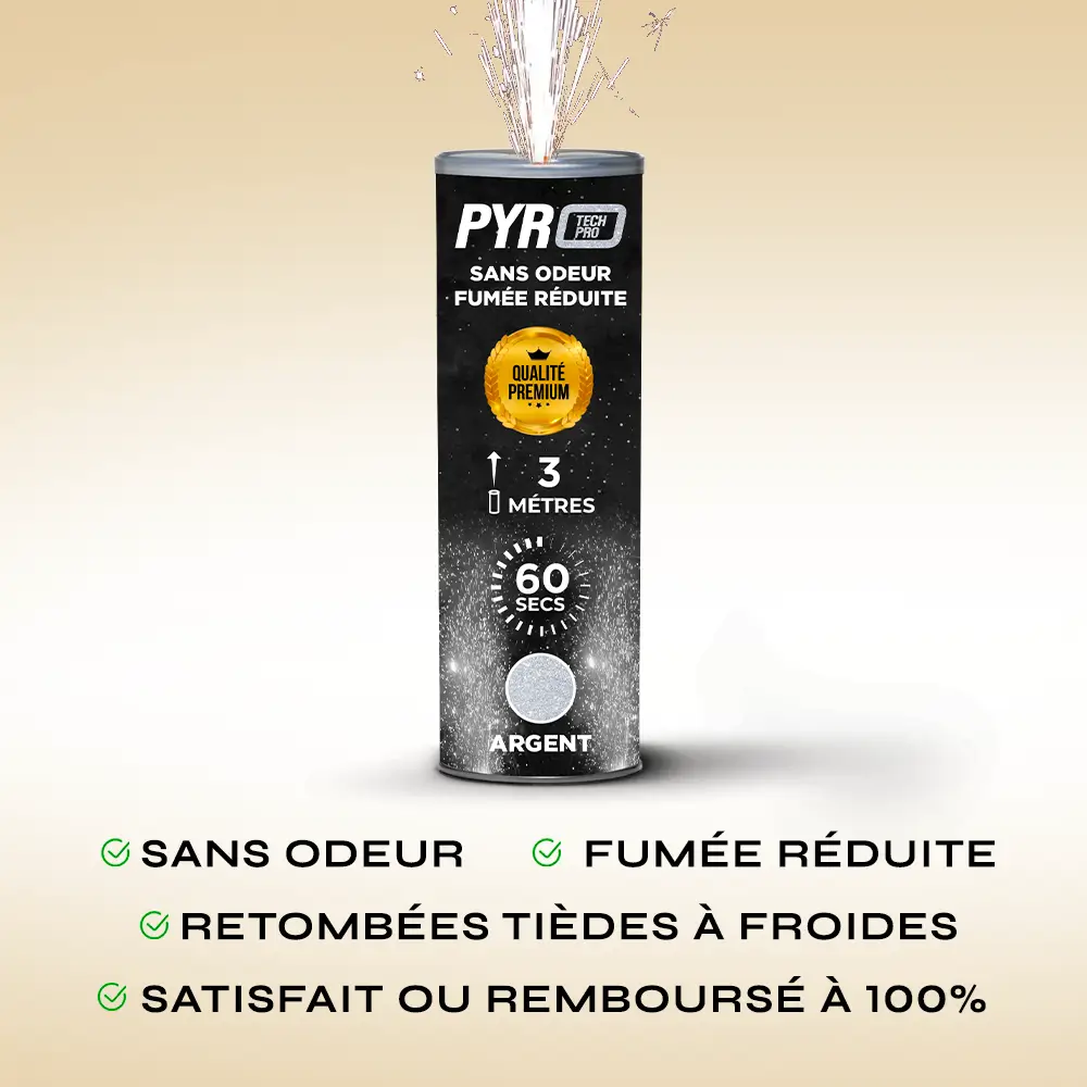 Jet de Scène Pyrotech Pro® – 3m / 60s – Argent – Qualité Supérieure