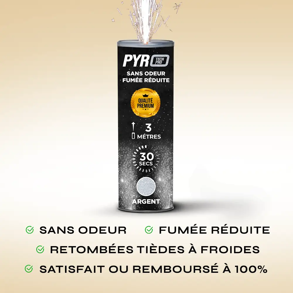 Jet de Scène Pyrotech Pro® – 3m / 30s – Argent – Qualité Supérieure