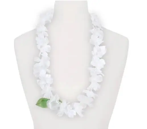 Collier Hawaïen à Fleurs Blanches et Feuille Verte