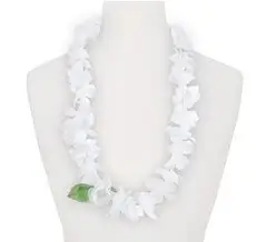 Collier Hawaïen à Fleurs Blanches et Feuille Verte