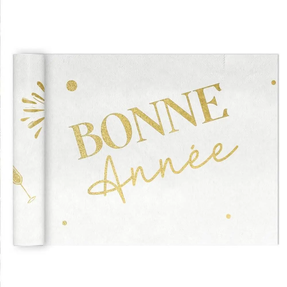 Chemin de Table "Bonne Année" Blanc 4 mètres