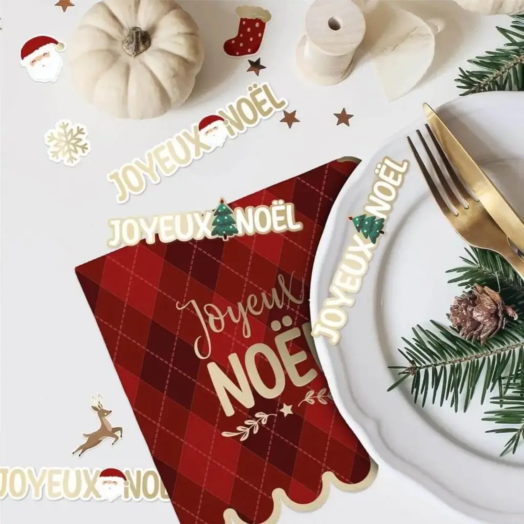 Duo Décoration Table de Noël Joyeux Noël - Lot de 20