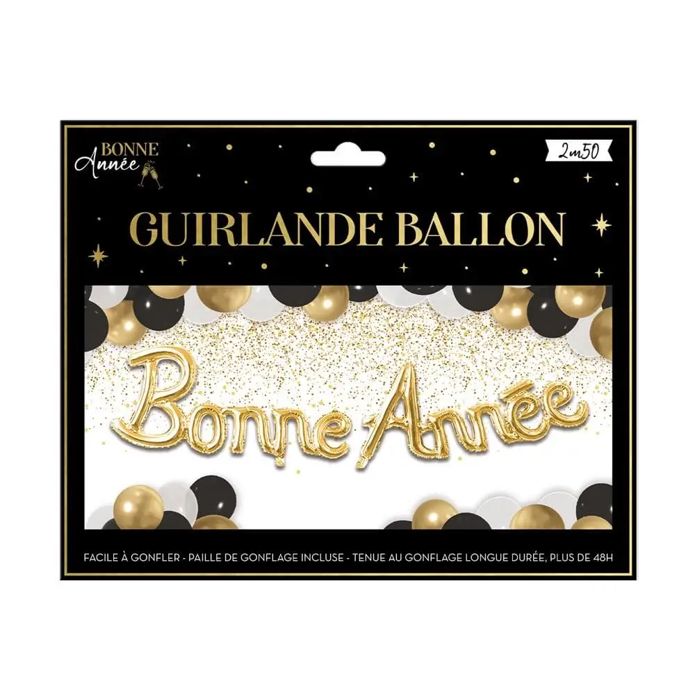 Guirlande de Ballons Doré "Bonne Année" 2,50 mètres 