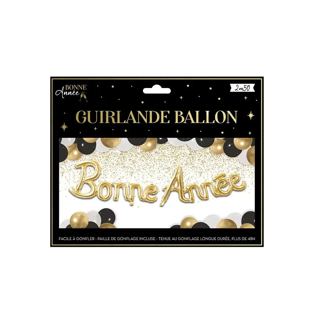 Guirlande de Ballons Doré "Bonne Année" 2,50 mètres 