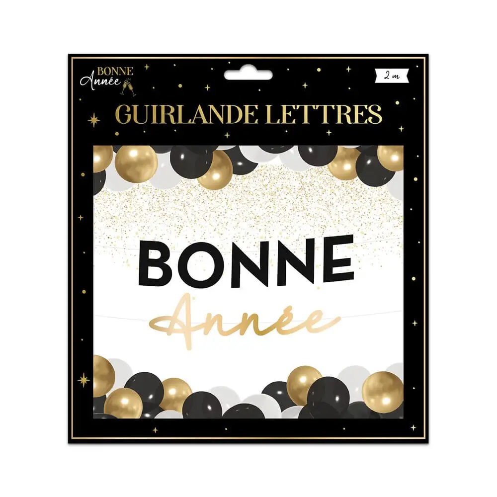 Guirlande Lettres Noir et Or "Bonne Année" 2 mètres