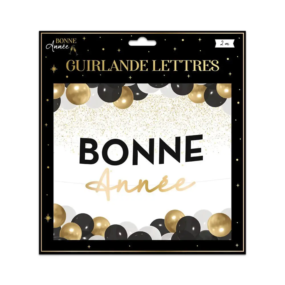 Guirlande Lettres Noir et Or Bonne Année 2 mètres