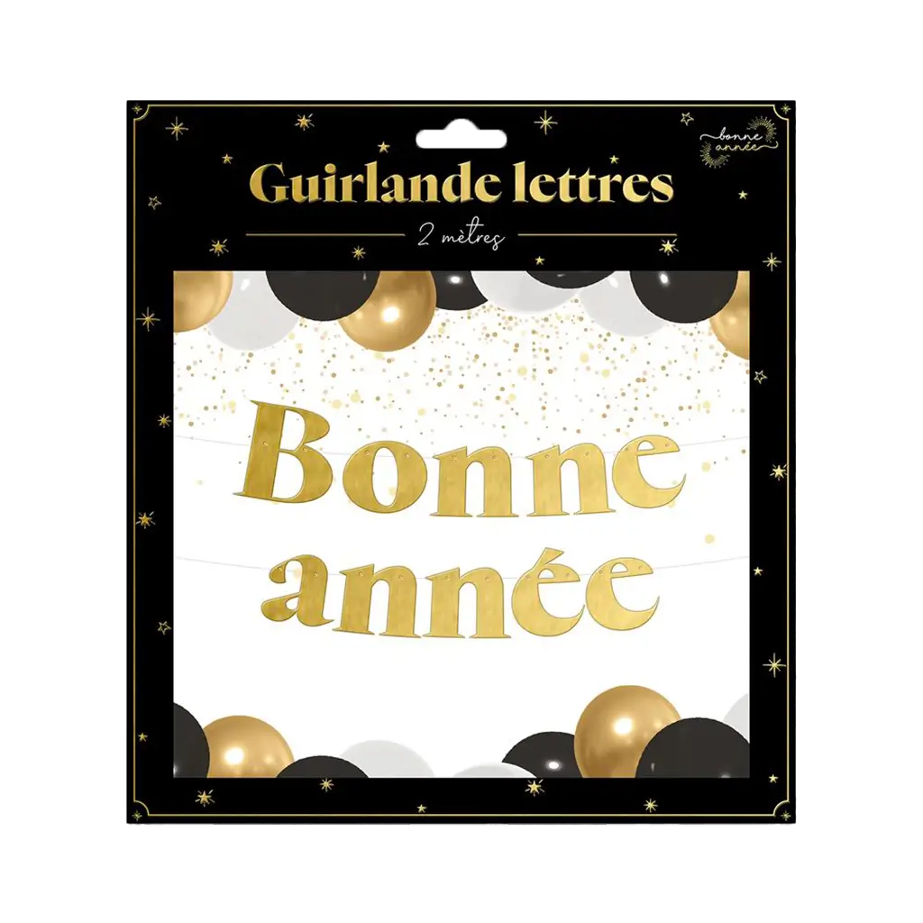 Guirlande Lettres Noir et Or Bonne Année 2 mètres
