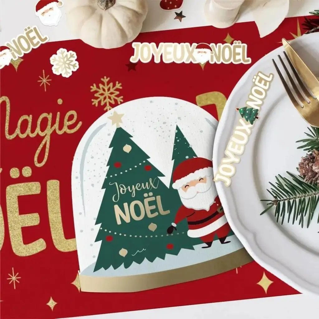 Serviettes Arrondies Boule à Neige Noël - Lot de 10