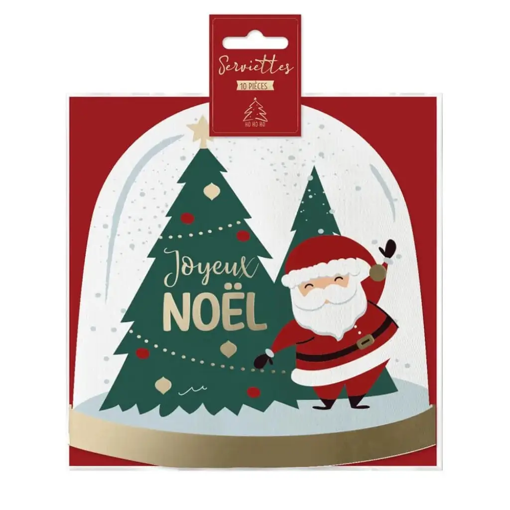 Serviettes Arrondies Boule à Neige Noël - Lot de 10
