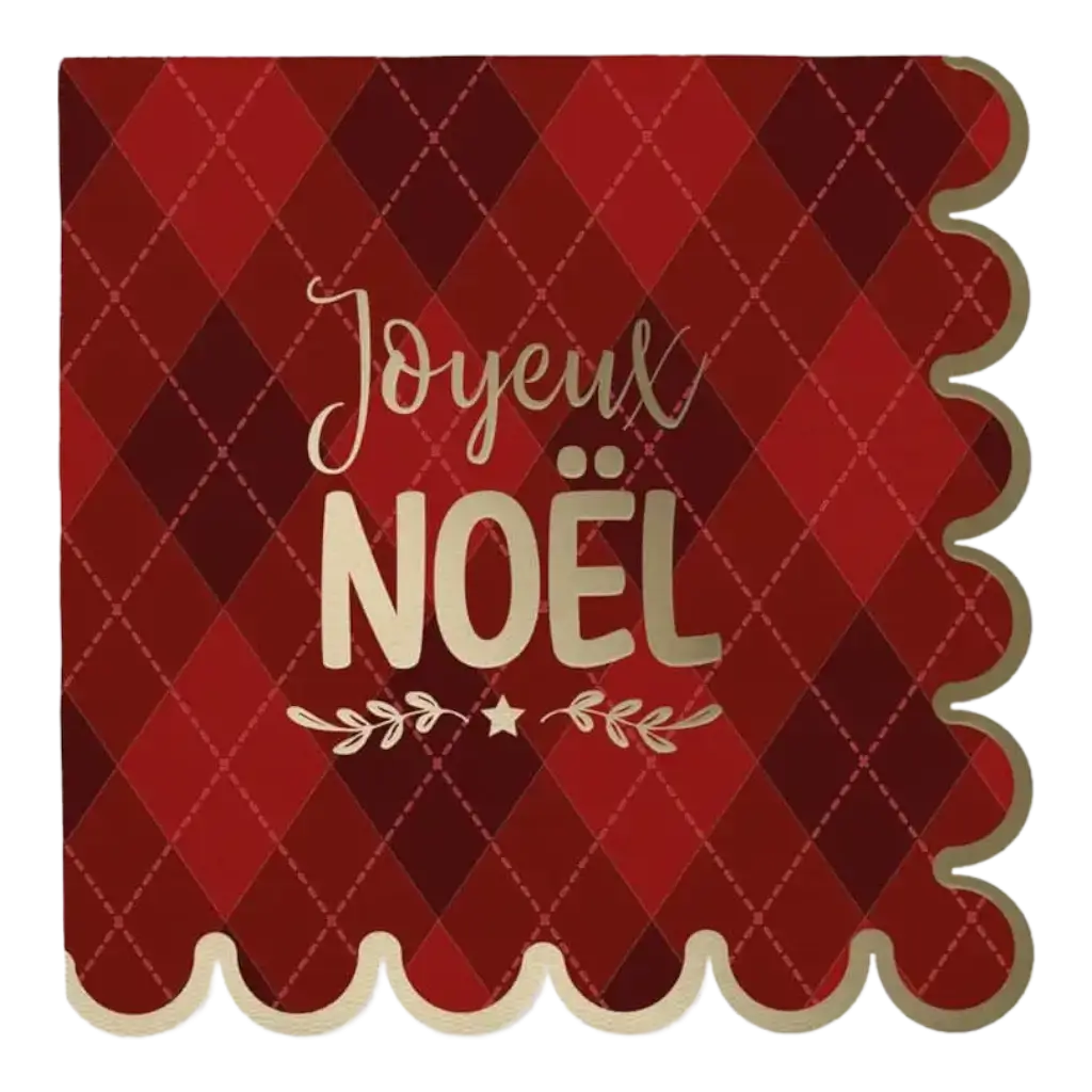 Serviette Rouge à Carreaux "Joyeux Noël" - Lot de 10