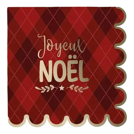 Serviette Rouge à Carreaux Joyeux Noël - Lot de 10