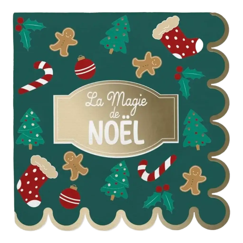 Serviette Verte à Motifs Magie de Noël - Lot de 10
