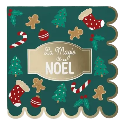 Serviette Verte à Motifs Magie de Noël - Lot de 10
