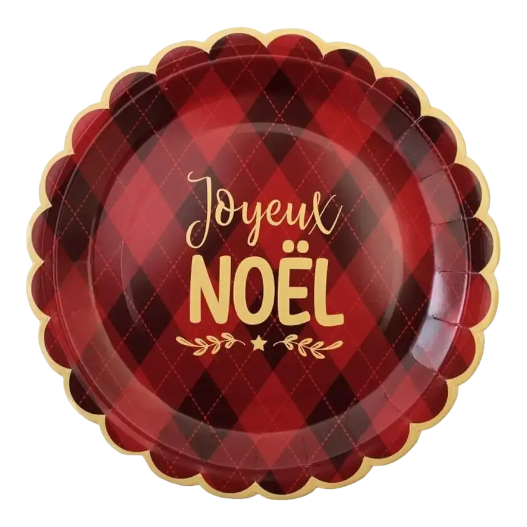 Assiette Rouge à Carreaux "Joyeux Noël" - Lot de 6