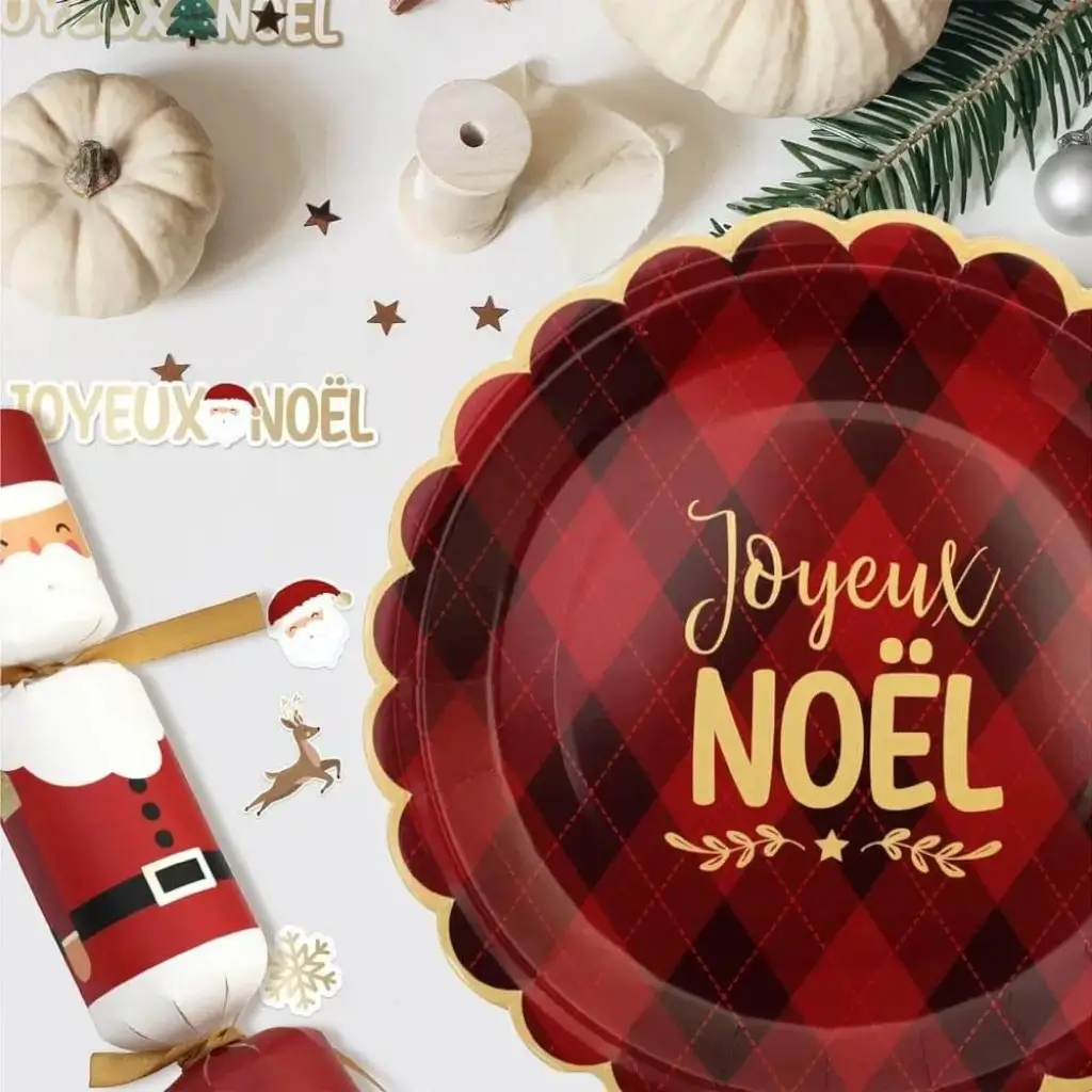 Assiette Rouge à Carreaux "Joyeux Noël" - Lot de 6