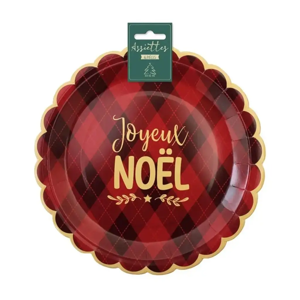 Assiette Rouge à Carreaux "Joyeux Noël" - Lot de 6