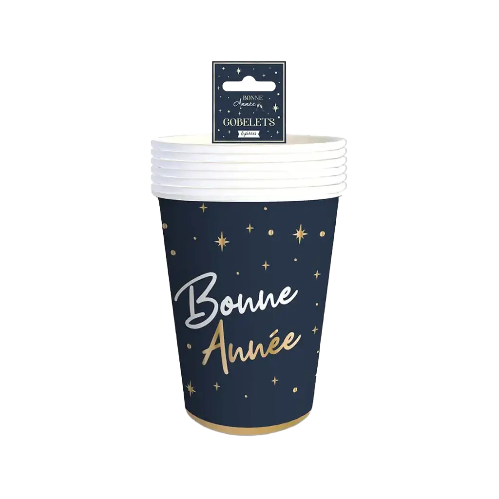 Gobelet Bleu Marine et Or  Bonne Année -  Lot de 6