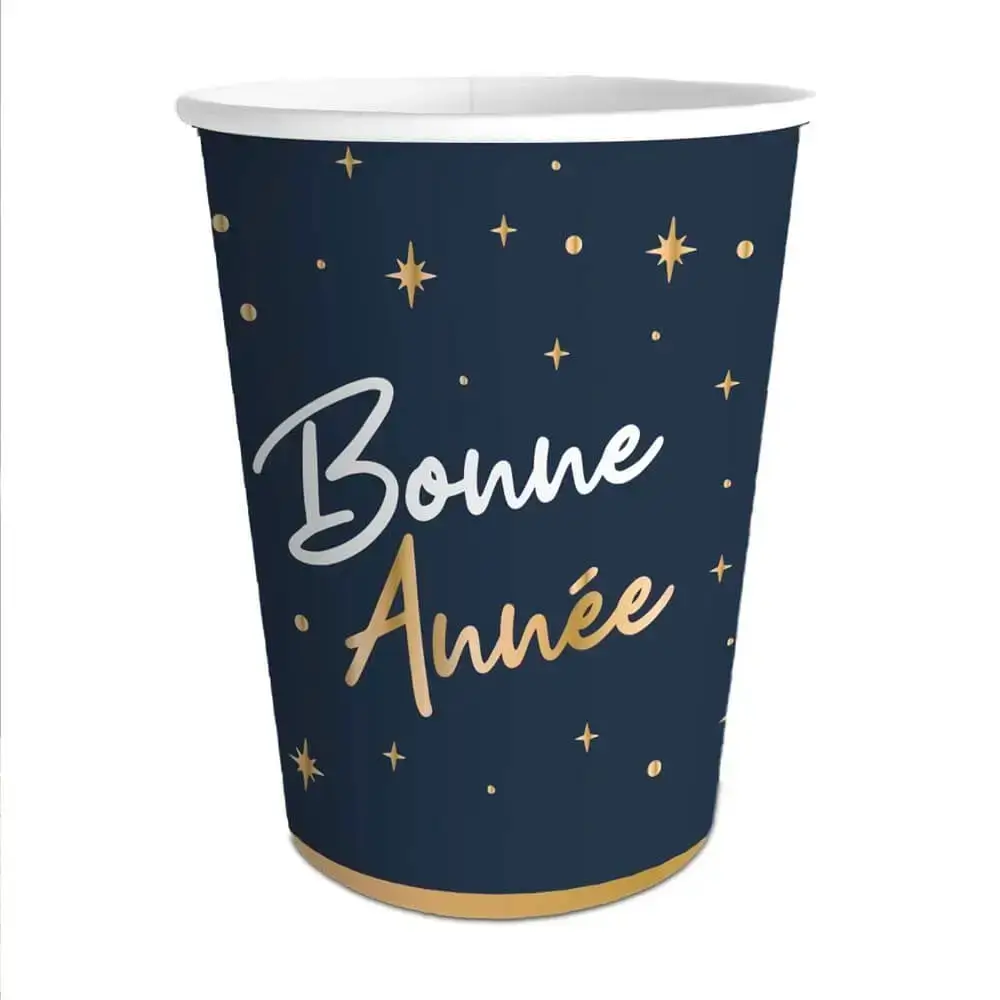 Gobelet Bleu Marine et Or  Bonne Année -  Lot de 6