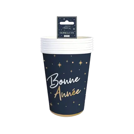 Gobelet Bleu Marine et Or  Bonne Année -  Lot de 6