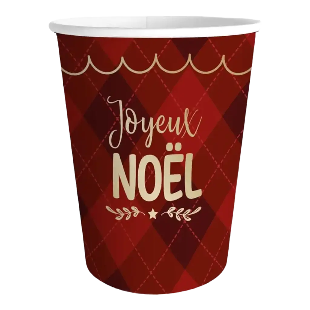 Gobelet Rouge à Carreaux Joyeux Noël - Lot de 6