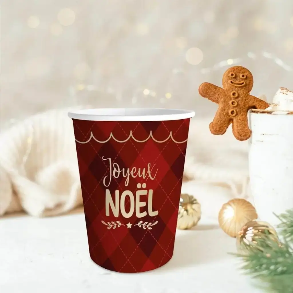 Gobelet Rouge à Carreaux Joyeux Noël - Lot de 6