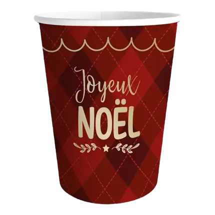 Gobelet Rouge à Carreaux Joyeux Noël - Lot de 6