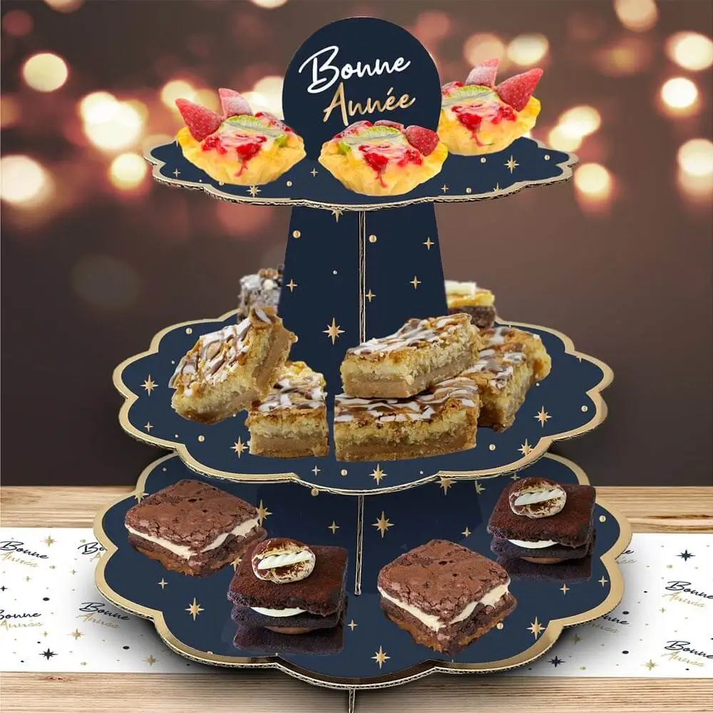Présentoir à Petits Fours Bonne Année Bleu Marine / Or