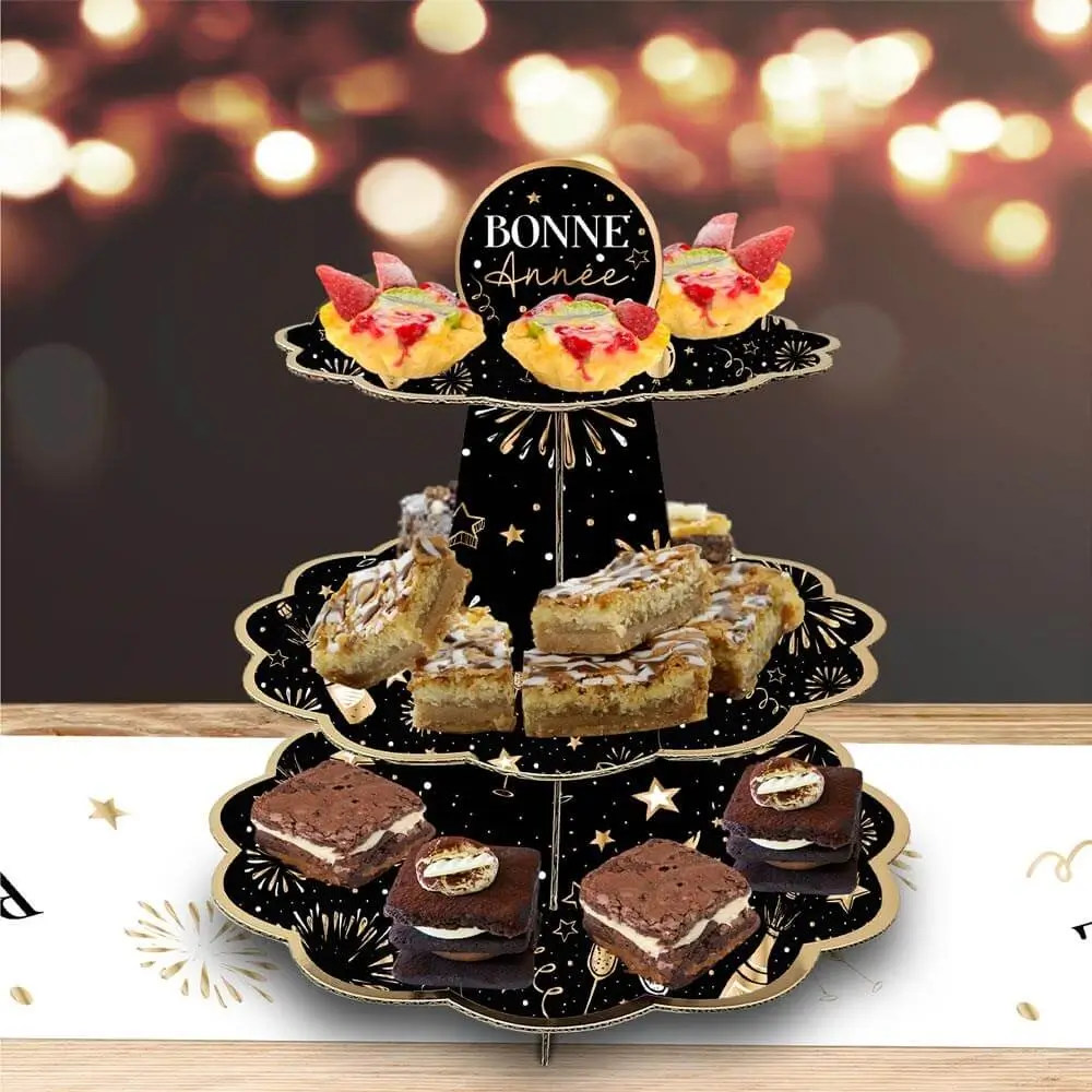 Présentoir à Petits Fours Bonne Année Noir / Or