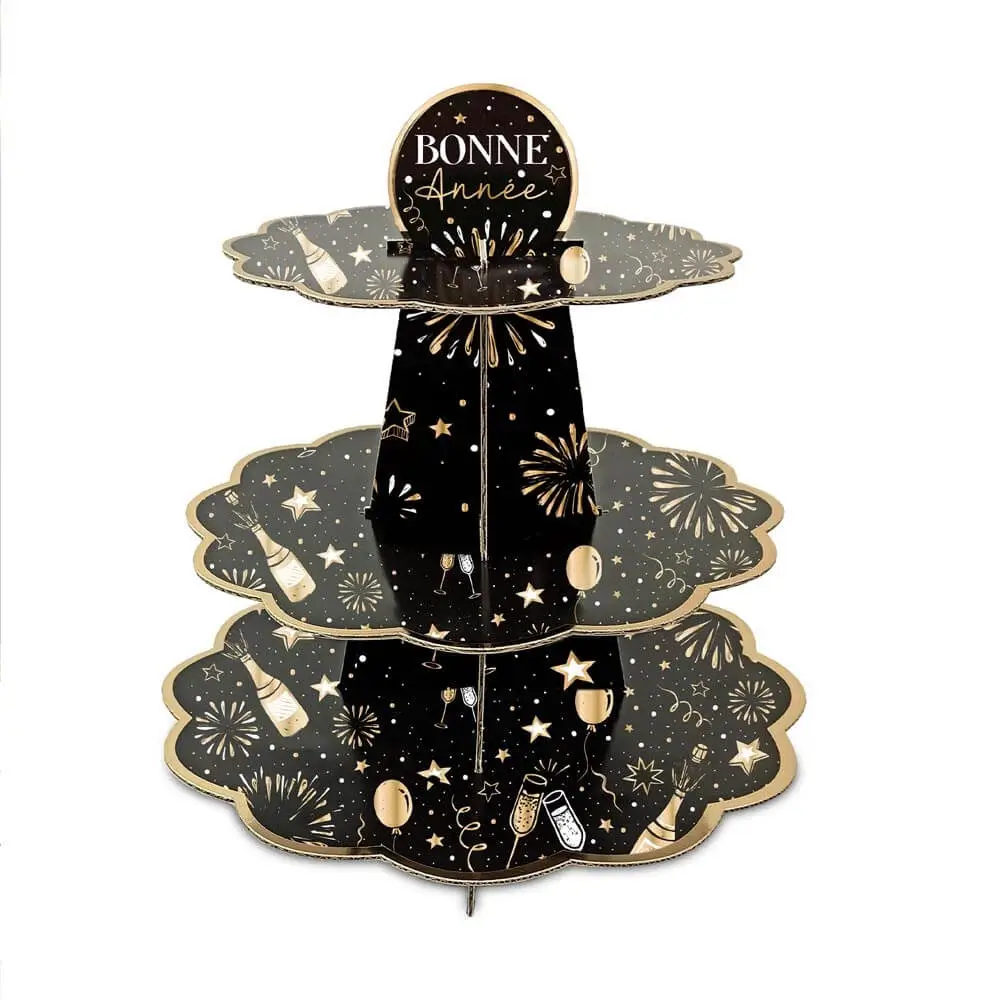 Présentoir à Petits Fours Bonne Année Noir / Or