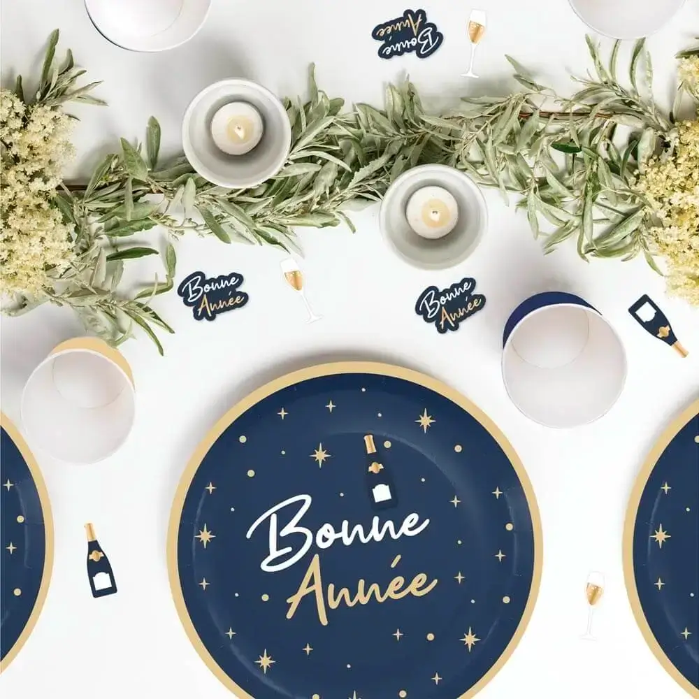 Décoration Table Bonne Année Bleu Marine / Or - Lot de 60