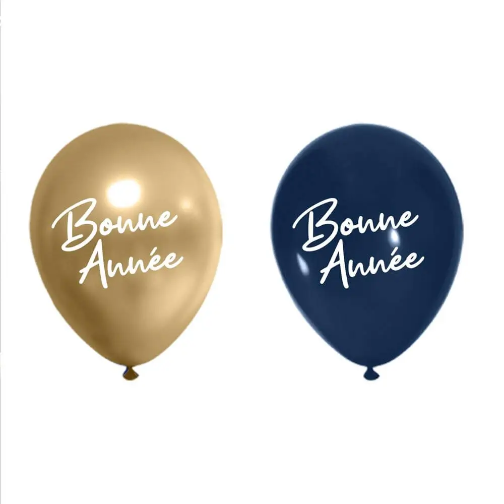 Ballons Bonne Année Bleu Marine / Or 30cm - Lot de 8