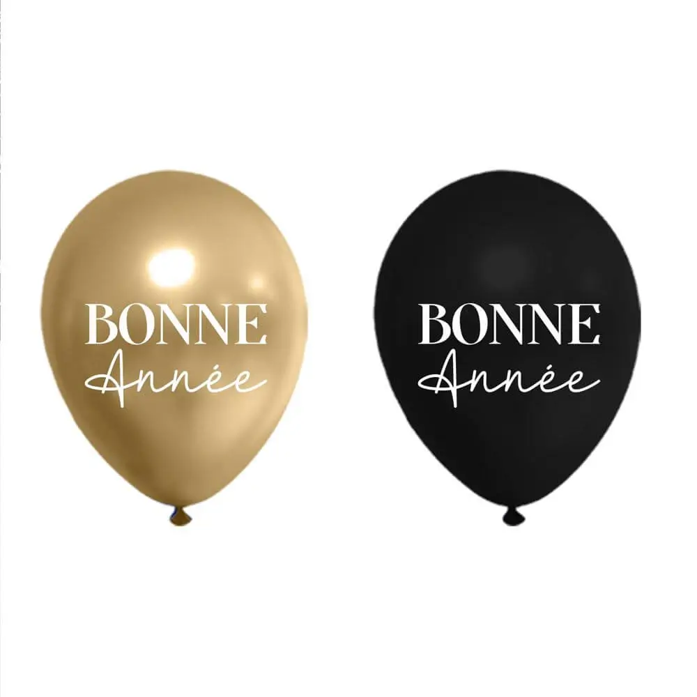 Ballons Bonne Année Noir / Or 30cm - Lot de 8