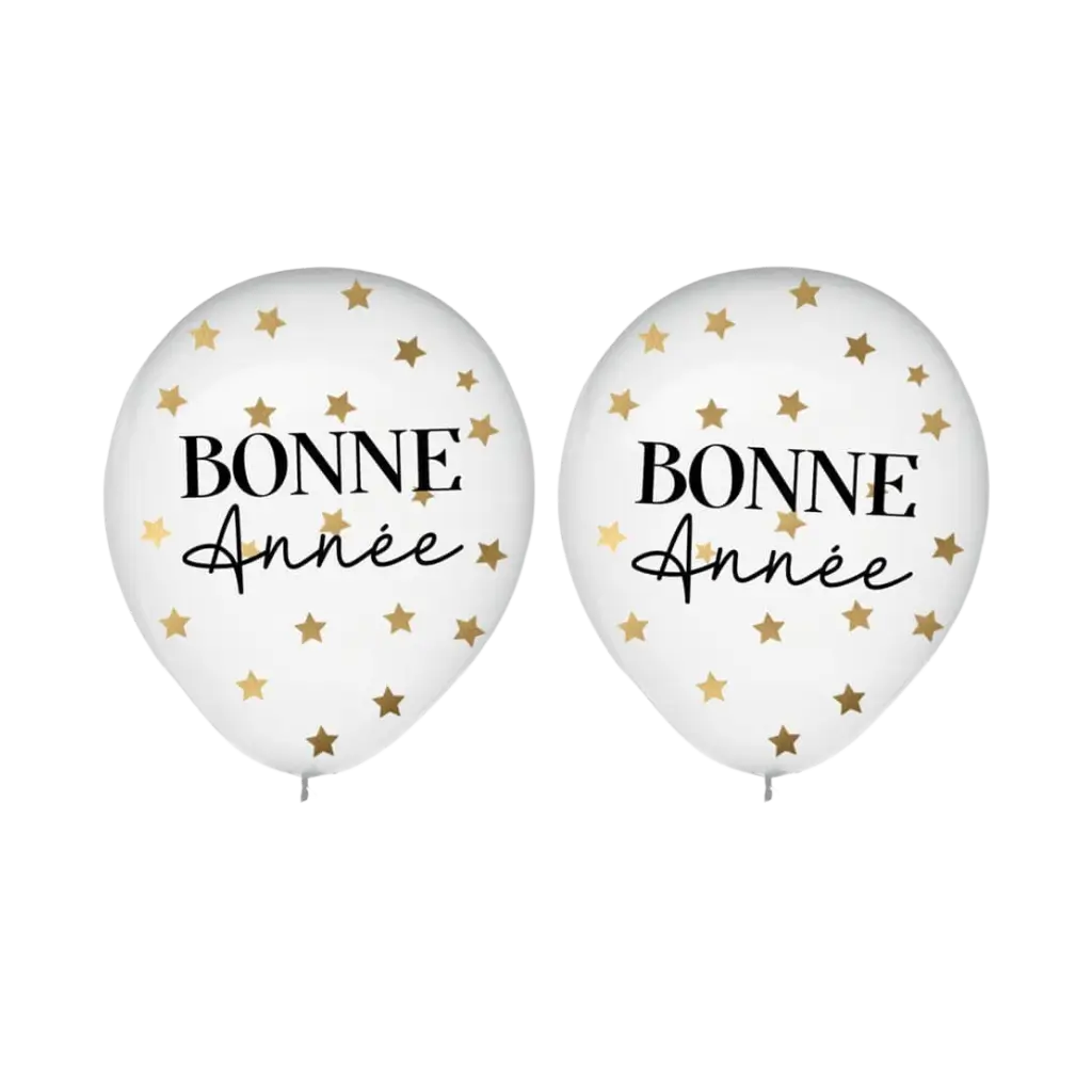 Ballons Confettis Noir / Or "Bonne Année" - Lot de 6