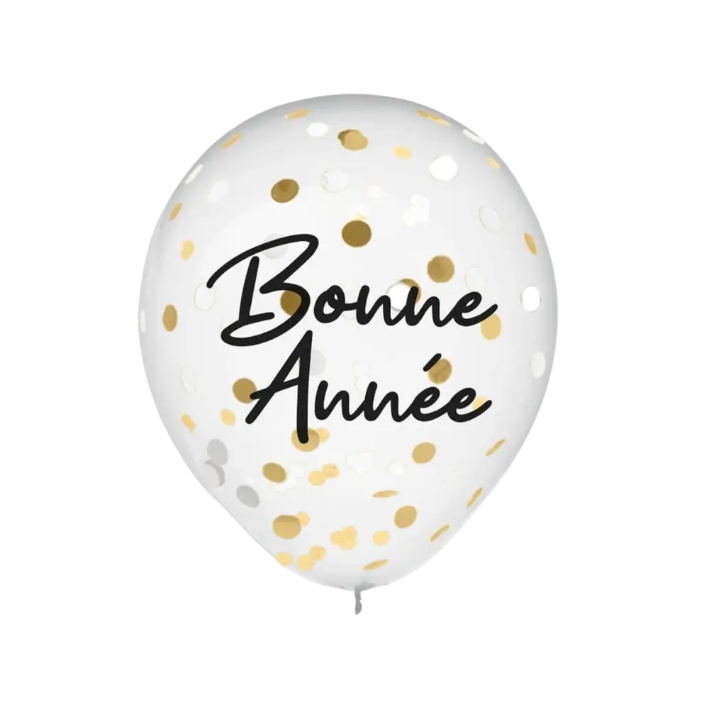 Ballons Confettis Bleu Marine / Or Bonne Année - Lot de 6