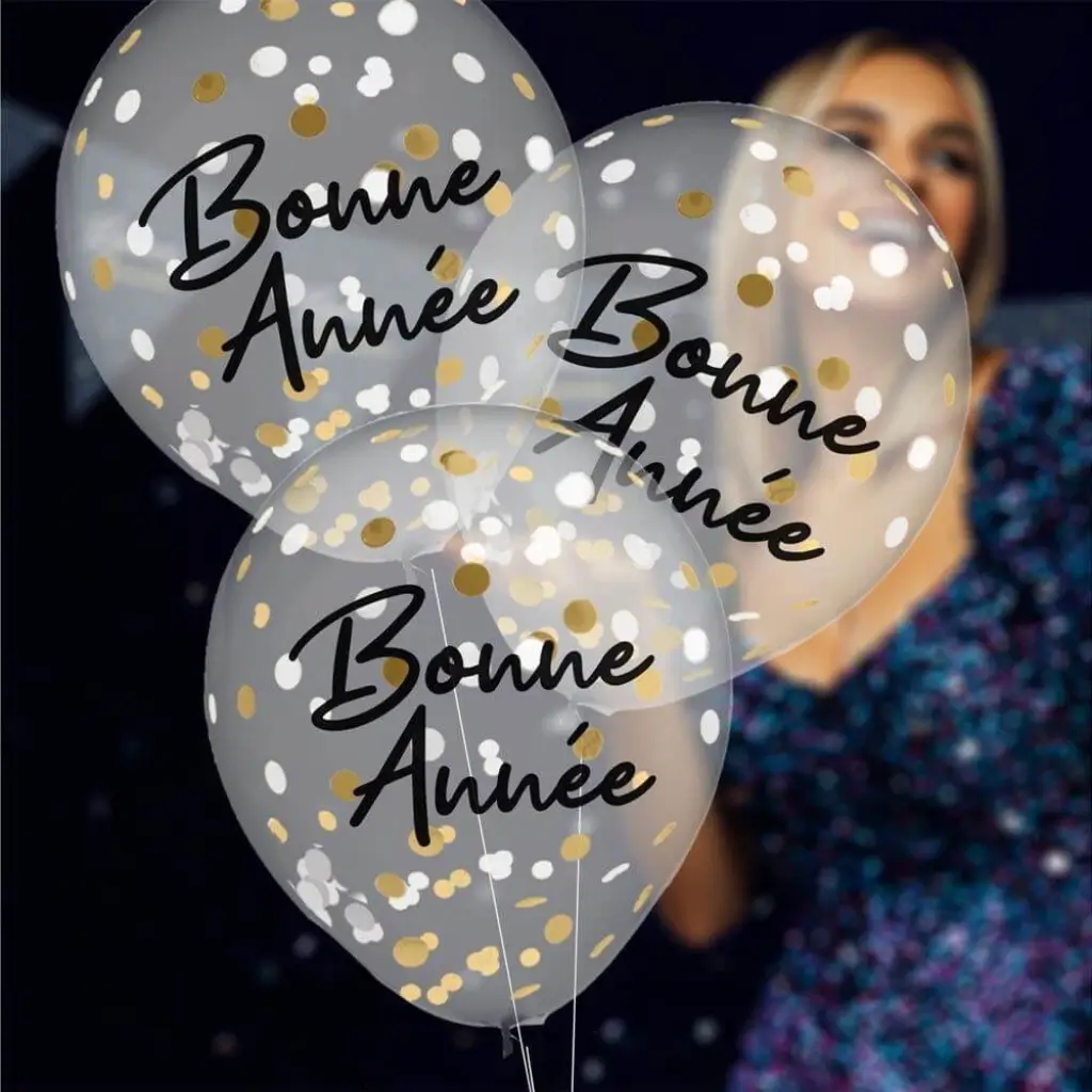 Ballons Confettis Bleu Marine / Or Bonne Année - Lot de 6
