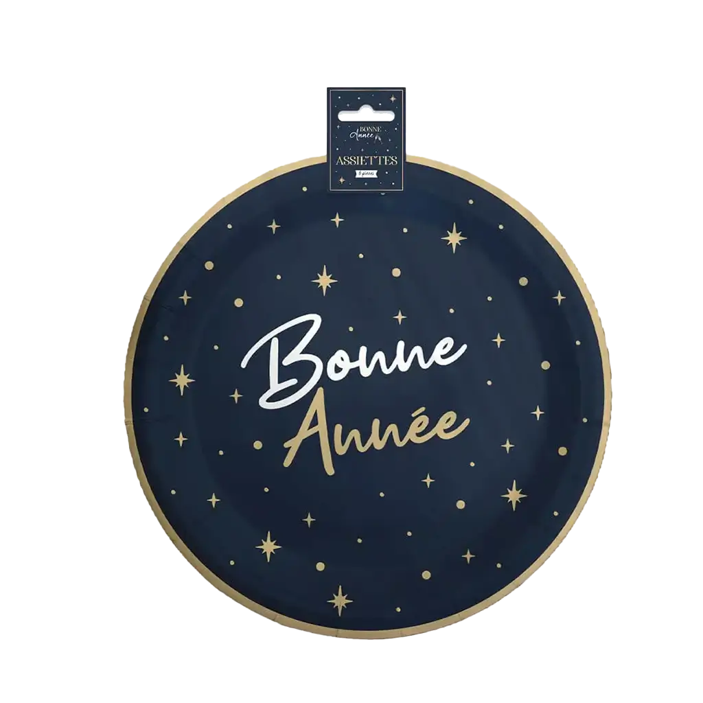 Assiette Bleu Marine et Or  Bonne Année -  Lot de 6