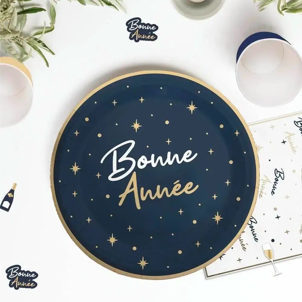 Assiette Bleu Marine et Or  Bonne Année -  Lot de 6