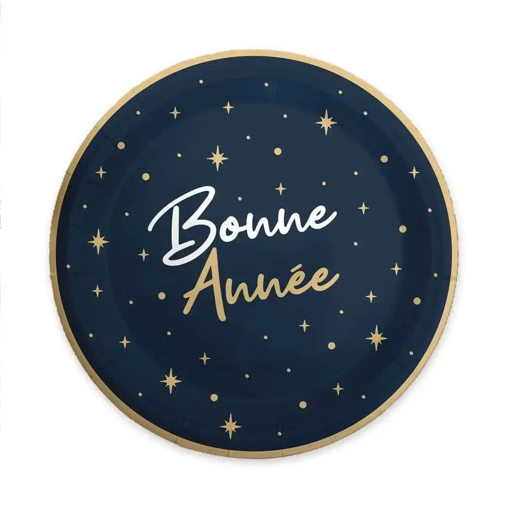 Assiette Bleu Marine et Or  "Bonne Année" -  Lot de 6