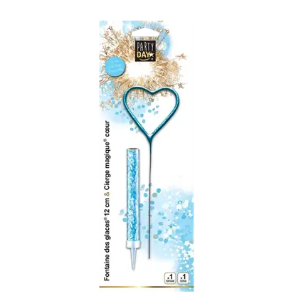 Duo Cierge Magique Coeur & Fontaine Scintillante - Bleu