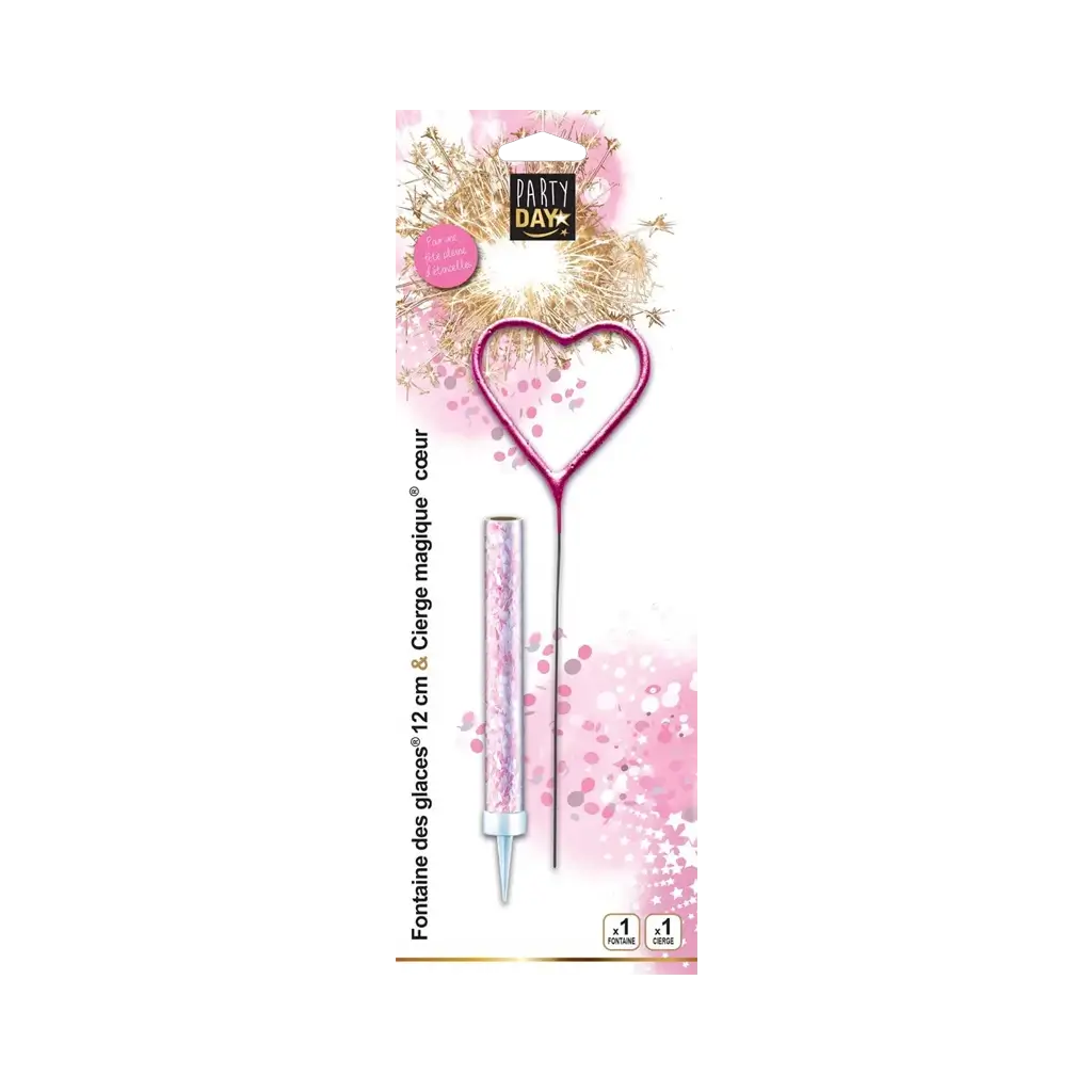 Duo Cierge Magique Coeur &amp; Fontaine Scintillante - Rose