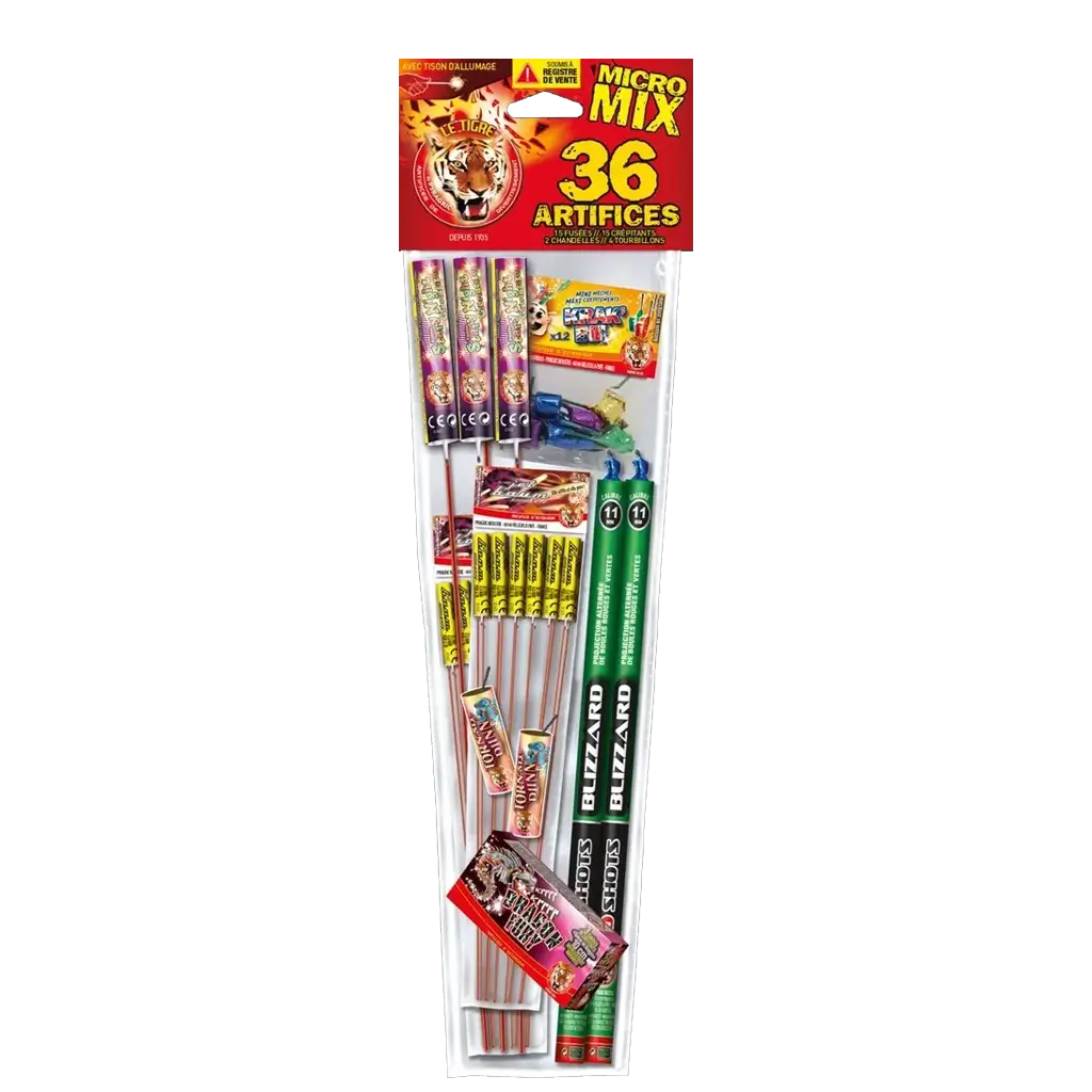 Assortiment de 36 Pétards et Artifices Micro Mix